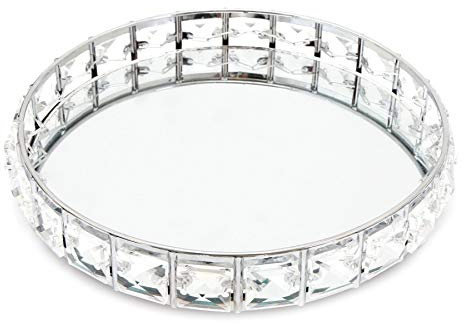 Elegante piatto rotondo in argento a specchio, centrotavola decorativo in metallo con strass, organizer per profumi e gioielli, vassoio da toeletta da 21 cm
