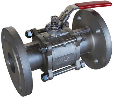 Syveco 731032 Serie 731 Kugelhahn, Flansch 3 Stück PN40 Edelstahl, Roter flacher Edelstahlgriff, Anfangsbereich, M32 PN40