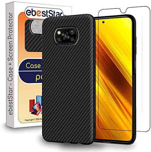 ebestStar - Funda para Xiaomi Poco X3 NFC, X3 Pro, Carcasa Capa Protectora Carbono TPU, Antigolpes, Negro + Cristal Templado