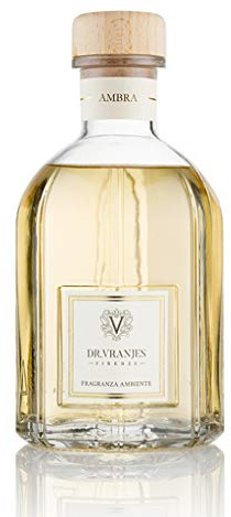 Dr. Vranjes Ambra 500ml Luxury Reed Diffuser, Made in Italy, Oriental Home Fragrance with Amber, Patchouli & Sandalwood, Includes Double Pack of White Sticks