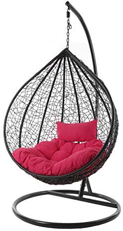 Kideo® Set completo: poltrona sospesa XXL con struttura e cuscini, mobili lounge, in rattan sintetico, nero, elegante, grande (cuscino: Chesterstepp rosa (3333 fucsia)