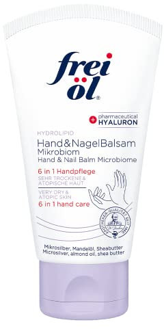 frei öl Hydrolipid Hand & NagelBalsam Mikrobiom, 6 in 1-Wirkung, Pflege für extrem trockene und sensible Hände, mit pharmazeutischem Hyaluron, Handcreme, vegan, 75 ml