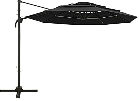 Gawany Sombrilla de 4 niveles con poste de aluminio negra 3x3 m Parasol Excéntrico sombrilla Parasol para terraza jardín Playa Piscina Patio Protector Solar UV