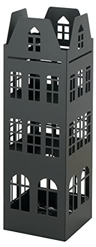 Baroni Home Portaombrelli Design Moderno in Metallo con Tetto Squadrato, 2 Gancini, 4 Piedini Antigraffio e Vaschetta Scolapioggia Rimovibile 15,5X15X49 cm Nero
