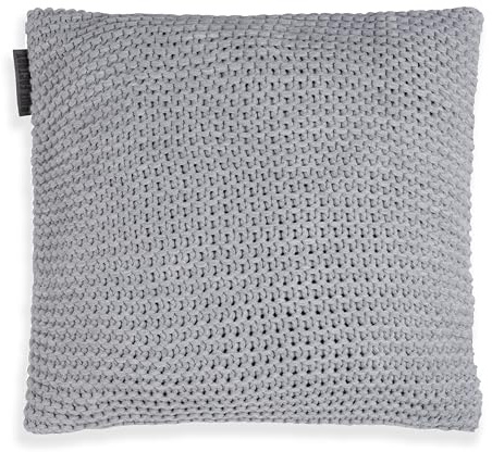 KNIT FACTORY - Vinz Kissen - Grau - 50x50 cm | Sofakissen mit Füllung und Bezug - Couchkissen - Zierkissen - Grob gestrickter Dekokissen - Zeitloses Design