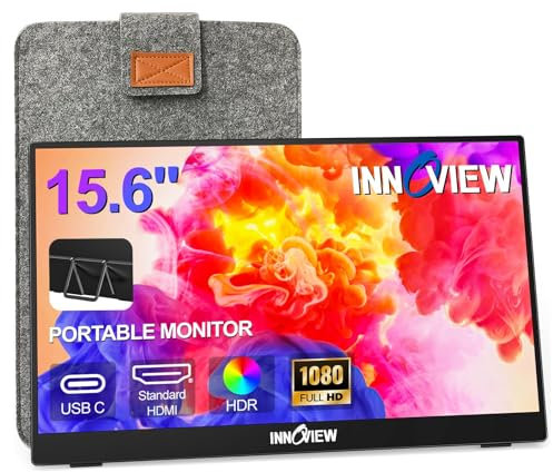 InnoView Portable Monitor 15.6 1080P Portable Monitors for Laptop with Protective Sleeve Built-in 90° Adjustable Stand USB C HDMI Ultra-Slim Portable Laptop Monitor for MacBook Phone PS Xbox Switch