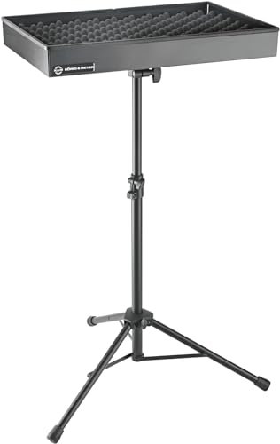 K&M 13510 Percussion-Ablagetisch Pro Schwarz - 57,6 cm x 37,6 cm Tischplatte –höhenverstellbare Ablage aus Stahl