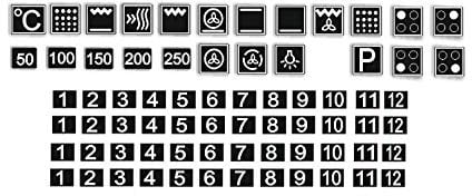 ein Set Herd Aufkleber E Herd Beschriftung Ofen Koch Schalter Zeichen, weiße Symbole auf schwarzen Grund (R74/1) (0,5 x 0,5 cm)