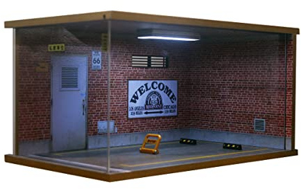 1/18 Scale Model Car Display Case - Garage Display Case with Clear Acrylic Cover and LED Lighting for Die-Cast Cars, 1 Parking Route 66-Left