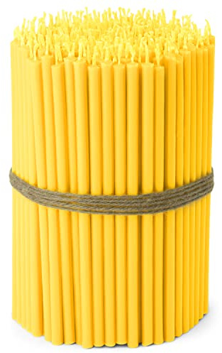 NKlaus 250 x gula stavljus, tunt, L 16 cm, offerljus, paraffinvax | Dropp- och sotfria offerljus av paraffinvax, tunt och gult, 5 mm, 0,2 mm