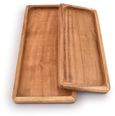 Samhita Acacia Wood Rectangular Wooden Platters for Food Holder/BBQ/Party Buffet Gift for Friend, Family (Set of 2)