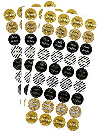 Oblique Unique® Happy Birthday Geburtstag Sticker Jubiläum Deko Aufkleber 108 Stück Feier Party Geschenk Dekoration Geburtstagsdeko Gold Schwarz Weiß