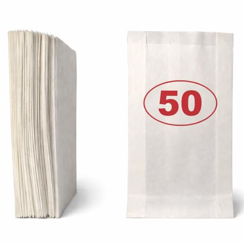 VEZODEK White Kraft Paper Bags for Kids Party Favour Small Food 20x12cm, It Can Be Used As Sandwich Bread Lunch Bag, Sweet Gift Bags, Popcorn Bags (50)