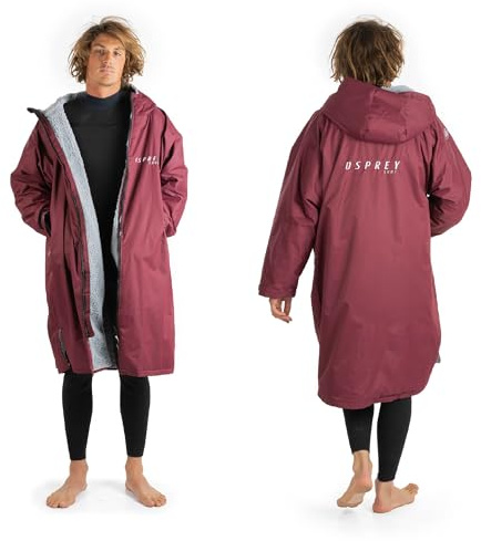 Osprey Changing Robe For Adults & Kids, Unisex, Maroon, XL | Waterproof Beach Robe, Warm Sherpa Fleece Lining, Coat for Surfing, Swimming, Beach, Camping