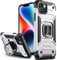 Vakoo Hülle für iPhone 14 und iPhone 13, Militär Stoßfest Handyhülle mit 360 Grad Metal Ring Halter Ständer Schutzhülle (6,1 Zoll), Silber