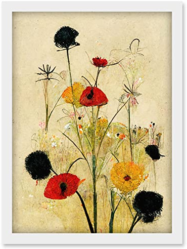 Red Poppies And Yellow Marigolds Wild Flowers Artwork Framed Wall Art Print A4