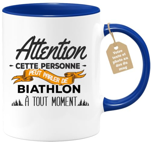 quotedazur Café-Croissant - Mug Personnalisable Texte Photo Tasse Cadeau Noël Cette Personne Peut Parler De Biathlon À Tout Moment - Bleu/Céramique