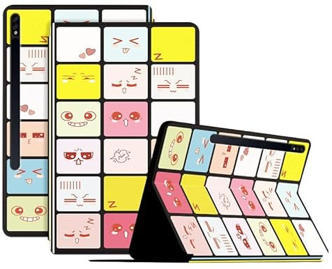 SNCLET Cover per Samsung Galaxy Tab S8 Plus 2022 Custodia protettiva per Tablet Ultra Slim con Funzione Supporto Case in Pelle PU Custodia per Samsung Tab S7 Plus 2020/S8 Plus 2022,Espressione Emoji-2