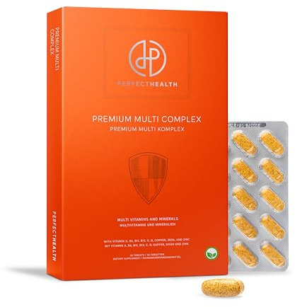 Perfect Health - Multivitamin Komplex - 27 Mikronährstoffe inkl. Vitamin B Komplex, Gepuffertes Vitamin C, D3, Eisen, Zink & Folsäure (Quatrefolic®) - 30 Tabletten - Vegan - Ohne Zusatzstoffe