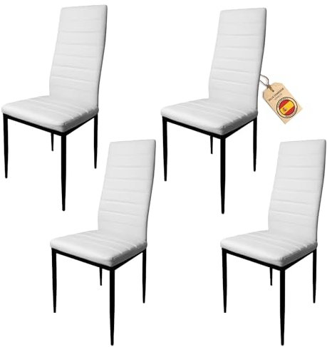 HOME DESIGN & CONFORT Pack de 4 Sillas de Comedor Tapizadas - Sillas Cocina Tapizadas - Sillas Comedor Pack (White, 4)