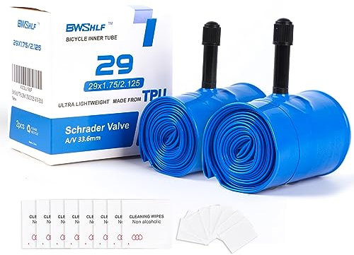 BWSHLF Fahrrad-TPU-Innenschlauch, 2 Stück, 29 x 1,75/2,125 A/V, 33,6 mm Länge, Schrader-Ventil, ultraleicht, schneller Rückprall, stoßdämpfender Fahrradschlauch, für Mountain/MT/Road/BMX Bike