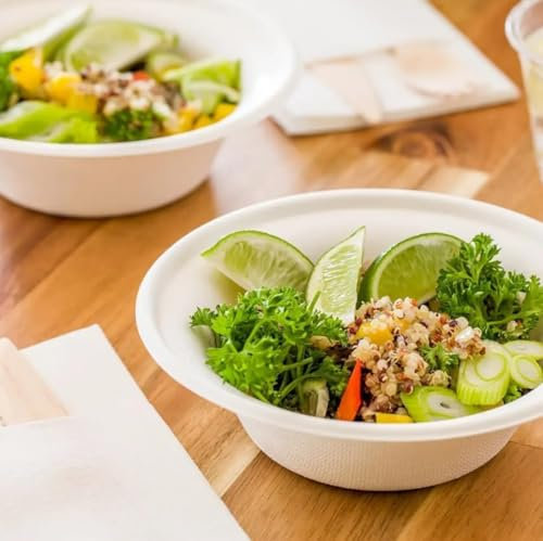 HOT BARGAINS Bagasse Disposable Bowls 16oz (460ml), Pack of 50, White, Biodegradable