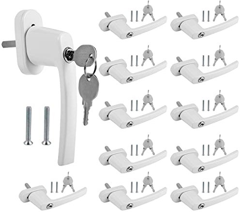 Tubiaz 12 Stück Fenstergriff Aluminium,Abschließbare Fenstergriffe,Sicherheits fenstergriff Fensterschloss Kindersicherung mit Schloss in Stiftlänge 35mm,Für Fenster Fenstergriffe Weiß