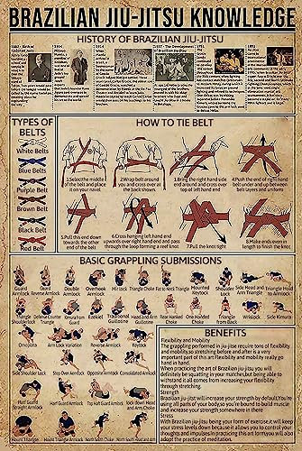 GOThDOThYE Brasilianisches Jiu-Jitsu Wissen Metall Blechschild How To Tie Belt Chart Wallart Kunstwerk Poster Bauernhof Schule Büro Menschen Höhle Schlafzimmer Wohnzimmer Vintage Plakette Dekoration