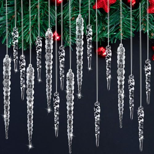 25 Stück Christbaumschmuck Eiszapfen Anhänger, Acryl Eiszapfen Deko,Weihnachtsbaum Eiszapfen Dekorationen,Weihnachtsbaumschmuck Winter deko,Acryl Eiszapfen Schneeflocken Deko