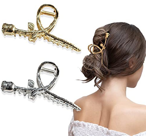Fermagli per capelli grandi a forma di fiore, fermagli per capelli da donna (oro/argento rosa)