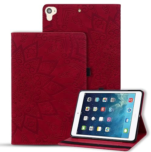 Vaitasy Custodia iPad 6th/5th Generation 9.7 Pollici 2018/2017 Cover Auto Svegliati/Sonno Custodia con Supporto Funzione per iPad 9.7 iPad Air 2/ Air 1 - Mandala Rosso