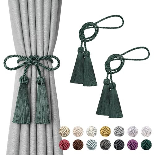 Pretty Jolly 2 Stück doppelte Quaste Vorhang Raffhalter handgemachte Seil Knoten drapieren Raffhalter Krawatte zurück Elegante dekorative Vorhanghalter für Haus & Büro Fenster Draperie (Grün)