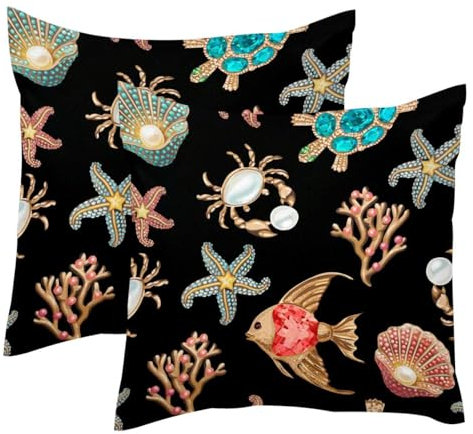 Birne der Schildkröte, Krabbe, Koralle, Seestern, 2 Stück, quadratisch, dekorativer weicher Samt-Kissenbezug für Couch, Sofa, Bett, Auto, Wohnzimmer, 40 x 40 cm