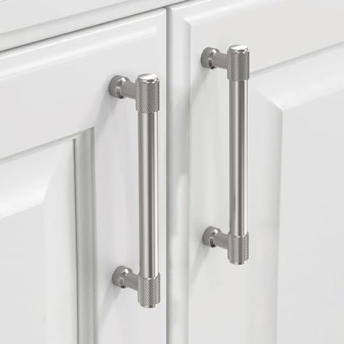 9BUILD 10 Stück Schrankgriffe Gebürsteter Nickel Lochabstand 128mm Griffe für Küchenschränke Gerändelte Möbelgriffe Küchengriffe griffe möbel Küchenschrank Schranktürgriffe EU0046