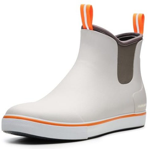 Furuian Men's Deck Boots Fishing Boots Waterproof Rain Boots Ankle Booties Slip On Neoprene Rubber Footwear Chelsea Boots Men botas para hombre for Gardening Fishing Boating Camping Sailing, Grey 11