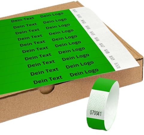 Einlassbänder aus Tyvek Individuell Schwarzer Bedruckte 19 x 255 mm mit Personalisierten Text/Logo - 100 Stück Party Eintrittsbänder - Selbstklebend und Wasserdicht Festival Armbänder