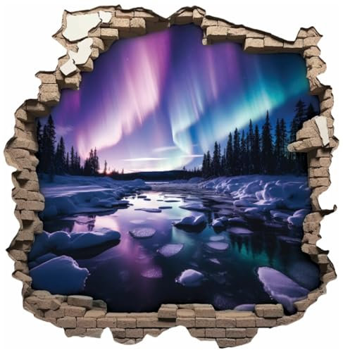 Samunshi® Wanddeko Wandriss mit Polarlicht Nordlichter Fenster in andere Welt Portal Wallart Wandtattoo für Wohnzimmer Küche Wandaufkleber Wandsticker 30 x 30cm