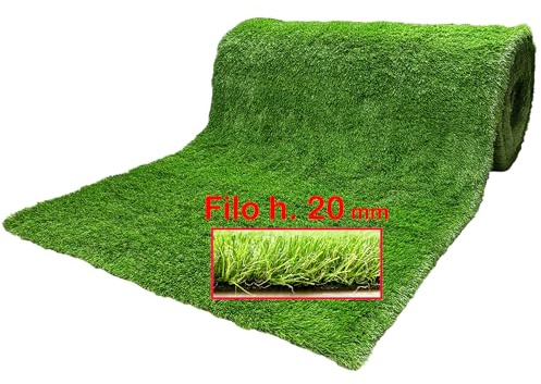 Prato Finto da Esterno Erba Sintetica Giardino Tappeto Erboso Sintetico Terrazzo Drenante Calpestabile Effetto Naturale Spessore 20 mm Misura 1x20 m