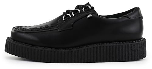 T.U.K Anarchic Creeper Mens & Womens Leather Shoes - Colour Black Leather - Punk Rock Platform Goth Shoes - Brothel Creepers - Wedge Lace Up Shoes T2340 - Size UK M11-W12