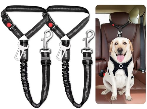 Dogs Car Seat Belt Headrest Dog Car Seat Belt Adjustable Dog Car Harness Pet Seatbelt Anti Shock Elastic Puppy Restraint Strong Leash Leads For Dogs Safety ((BLACK BELT WITH BUCKLE (2-PACK))