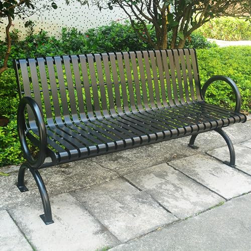 YLLSMGS Gartenbänke Gartenbank aus Gusseisen Parkbank aus Metall Robuste Bank Modernes Lattendesign (schwarz)