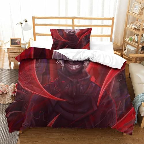 Rochile Tokyo Ghoul Bettwäsche Bettbezug 2teilig Weiche Mikrofaser 3D-Digitaldruck Bettwäsche-Sets - 1 Bettbezüge Mit Reißverschluss Und 1 Kissenbezüge Single(135x200cm)