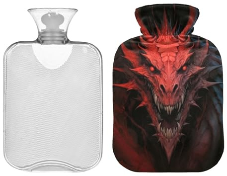 SKYSHU Dragon Hot Water Bottle, 2L Transparent Leakproof Hot Water Bag Washable Heat Resistant Water Bottle with Soft Plush Cover for Menstrual Cramps Neck and Shoulder Pain Relief