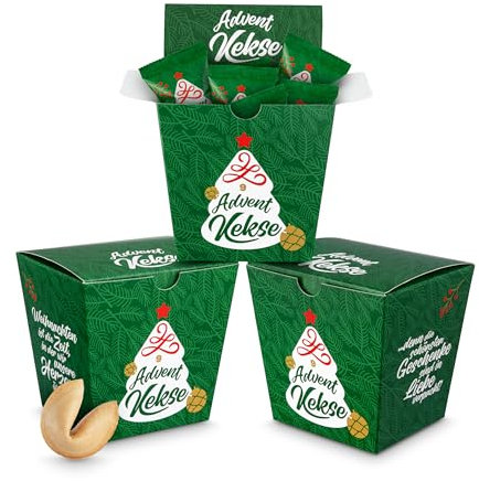 Glückskekse Weihnachten Adventskalender Füllung 3er-Packung Glückskekse für Adventskalender zum Befüllen, mit Lebkuchengeschmack, im Display, Nikolaus Geschenk, Wichteln Geschenk, Geschenkverpackung