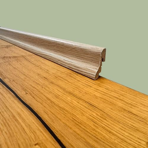 ***MEGA STOCK al metro lineare*** BATTISCOPA basso Inclinato in Fibra di legno H39xS19mm Rovere sbiancato