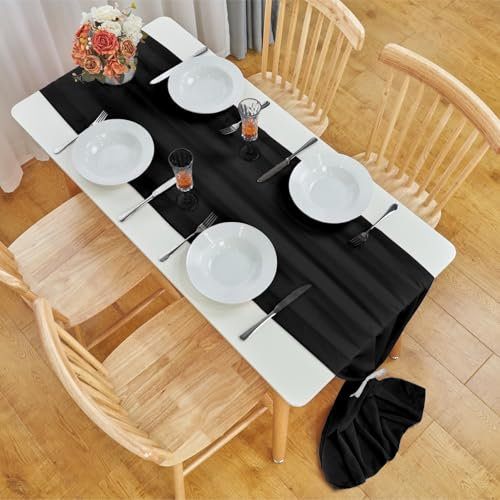 Tischläufer Chiffon, Bayseun Hochzeit Tischläufer, 70x300 cm, Waschbar Dekostoff Tisch Dekoration Party Geburtstag Valentinstag Babyparty Taufe Dekor (D - schwarz)