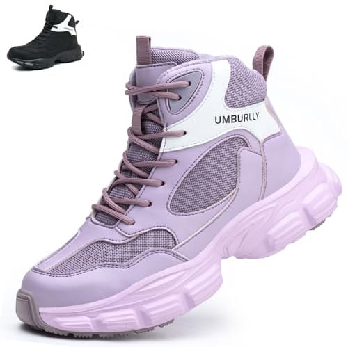 NACKINg Chaussures de Securite Femmes Hiver Bottes de Randonnée Légère Basket de Securite Confortable Antidérapante Chaussure de Travail Montantes avec Embout en Acier Protection Bottes, Rose, EU 39