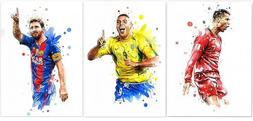 Rcxnm Fußballstar Wandkunst, 3-teiliges Leinwandposter, Sportmotiv Wanddekoration, 60 x 40 cm