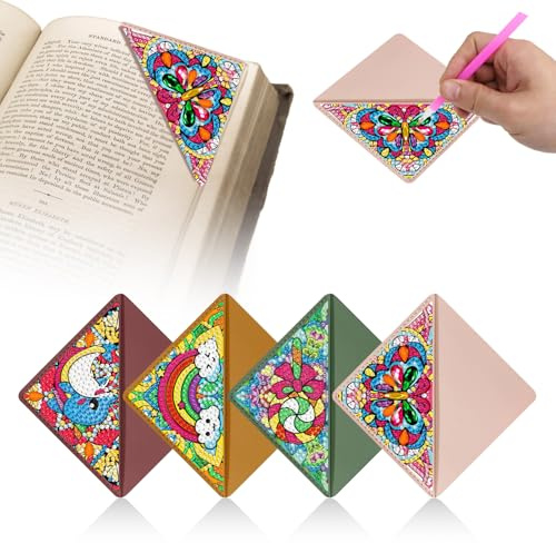 Syunyin 4er Set Diamond Painting Lesezeichen mit 5D Glitzersteinen DIY Bookmark Personalisierte Geschenkidee für Erwachsene Kinder Geburtstag Bastelset Kreativität Entspannung