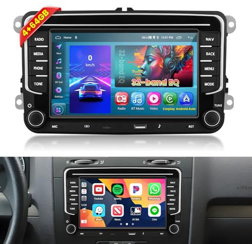 Inefala 4G+64G Android 15 Autoradio per VW Polo Golf Caddy Tiguan Touran Passat Seat, 7 Touchscreen Stereo Auto Bluetooth con Wireless CarPlay Android Auto WiFi GPS RDS SWC Type-C Mic Retrocamera